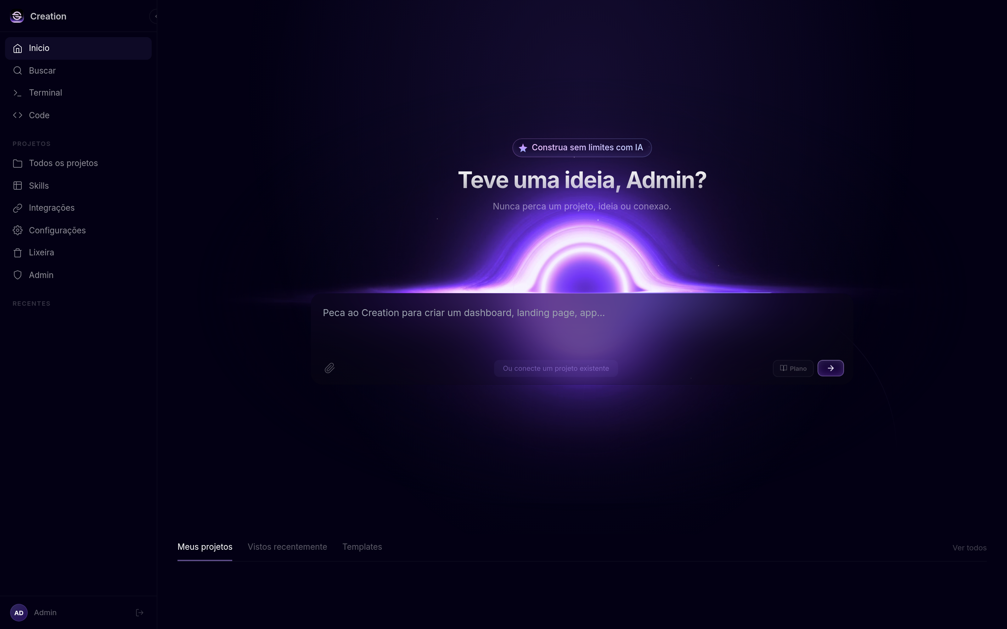 Painel do Creation AI